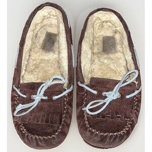 UGG Australia Dakota 5612 Moccasin Slippers Brown Suede Blue Lace Womens 8